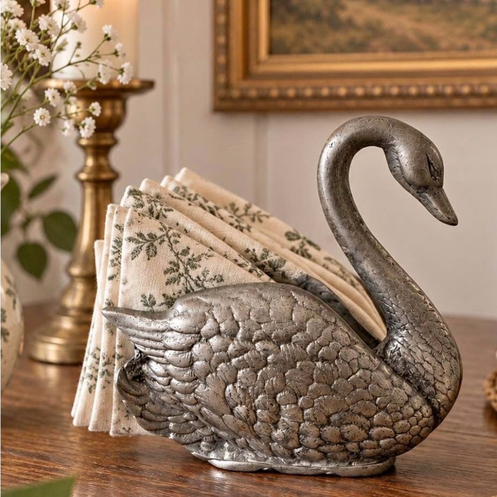 Vintage Swan Napkin/ Letter Holder in Silver Tone